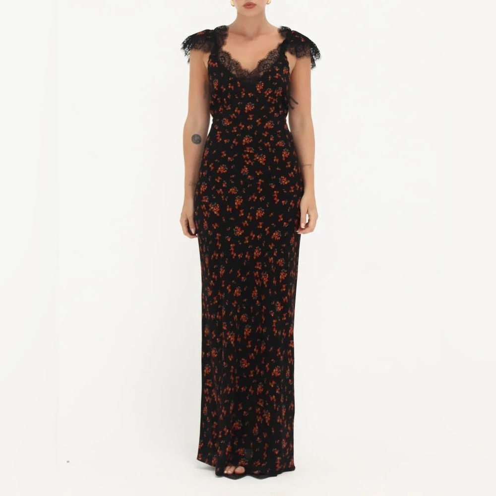 Rumored Frontier Maxi Dress Spanish Poppy Red Black Flutter Sleeve Gown Cocktail
